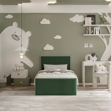 Lova su apmuštomis panelėmis ir grotelėmis SASHI 90x200 cm Putų čiužinys: ne, Spalvos: Royal 33 (Tamsiai žalia), Spalva: Balta 3