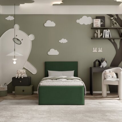 Lova su apmuštomis plokštėmis ir grotelėmis SASHI 90x200 cm Putų čiužinys: ne, Spalvos: Royal 33 (Tamsiai žalia), Spalva: Juoda 3 Lova su apmuštomis plokštėmis ir grotelėmis SASHI 90x200 cm Putų čiužinys: ne, Spalvos: Royal 33 (Tamsiai žalia), Spalva: Juoda 3