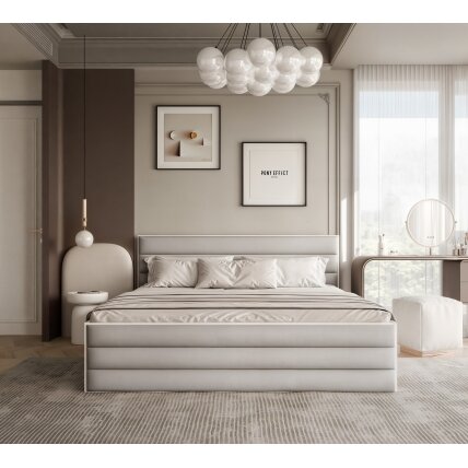 Lova su minkštomis VANTAGE plokštėmis ir patalynės dėže Miegojimo plotas: 140x200 cm, Putų čiužinys: ne, Spalvos: Royal 04 (Šviesiai smėlio) 2 Lova su minkštomis VANTAGE plokštėmis ir patalynės dėže Miegojimo plotas: 140x200 cm, Putų čiužinys: ne, Spalvos: Royal 04 (Šviesiai smėlio) 2