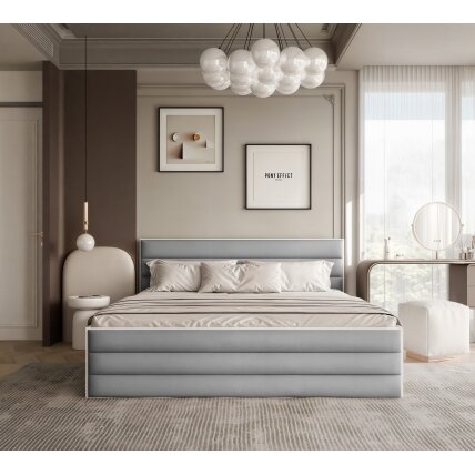 Lova su minkštomis apmuštomis plokštėmis VANTAGE su patalynės dėže Miegojimo plotas: 140x200 cm, Putų čiužinys: ne, Spalvos: Royal 27 (Pilka) 2