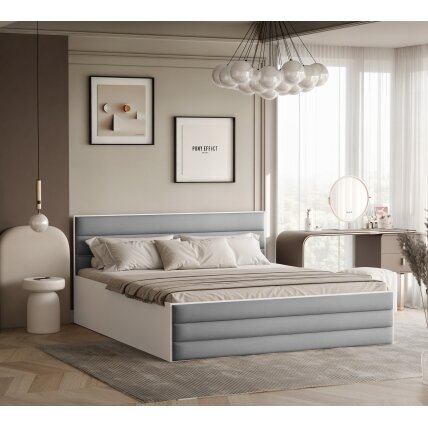Lova su apmuštomis plokštėmis VANTAGE su patalynės dėže Miegojimo plotas: 160x200 cm, Putų čiužinys: taip, Spalvos: Royal 27 (Pilka) Lova su apmuštomis plokštėmis VANTAGE su patalynės dėže Miegojimo plotas: 160x200 cm, Putų čiužinys: taip, Spalvos: Royal 27 (Pilka)