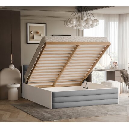 Lova su apmuštomis plokštėmis VANTAGE su patalynės dėže Miegojimo plotas: 160x200 cm, Putų čiužinys: taip, Spalvos: Royal 27 (Pilka) 1