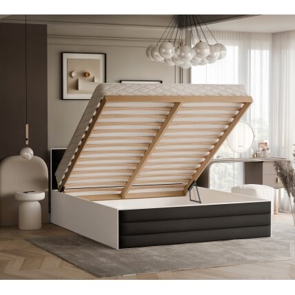 Lova su apmuštomis panelėmis VANTAGE su patalynės dėže Miegojimo plotas: 160x200 cm, Putų čiužinys: taip, Spalvos: Royal 31 (Juoda) 1 Lova su apmuštomis panelėmis VANTAGE su patalynės dėže Miegojimo plotas: 160x200 cm, Putų čiužinys: taip, Spalvos: Royal 31 (Juoda) 1