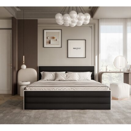 Lova su apmuštomis panelėmis VANTAGE su patalynės dėže Miegojimo plotas: 160x200 cm, Putų čiužinys: taip, Spalvos: Royal 31 (Juoda) 2