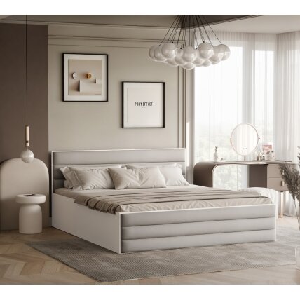 Lova su apmuštomis plokštėmis VANTAGE su patalynės dėže Miegojimo plotas: 120x200 cm, Putų čiužinys: ne, Spalvos: Royal 04 (Šviesi smėlio)