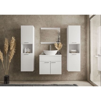 LUMIRE4 vonios baldų komplektas su veidrodžiu, praustuvu, maišytuvu ir 2 aukštomis spintelėmis 2