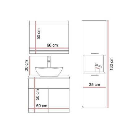 LUMIRE60, vonios baldų komplektas su veidrodžiu, praustuvu, aukšta spintele ir maišytuvu, kašmyro spalvos 10