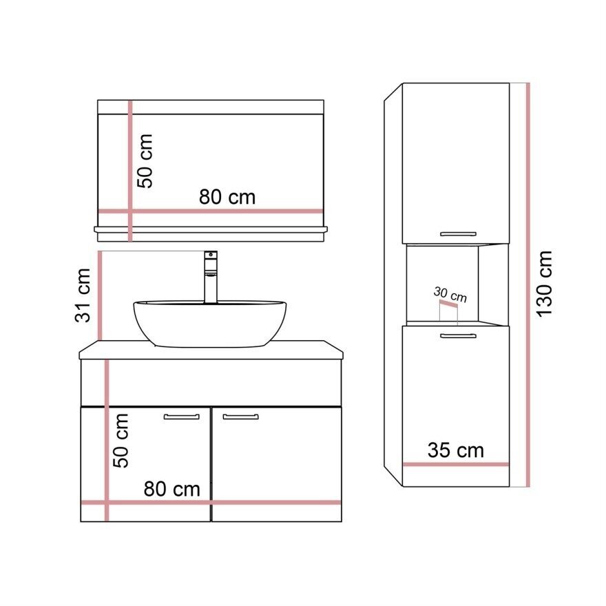 LUMIRE80, vonios baldų komplektas su veidrodžiu, praustuvu, aukšta spintele ir maišytuvu, kašmyro spalvos 8