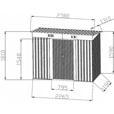 Metalinis sandėliukas įrankiams 131x238x181