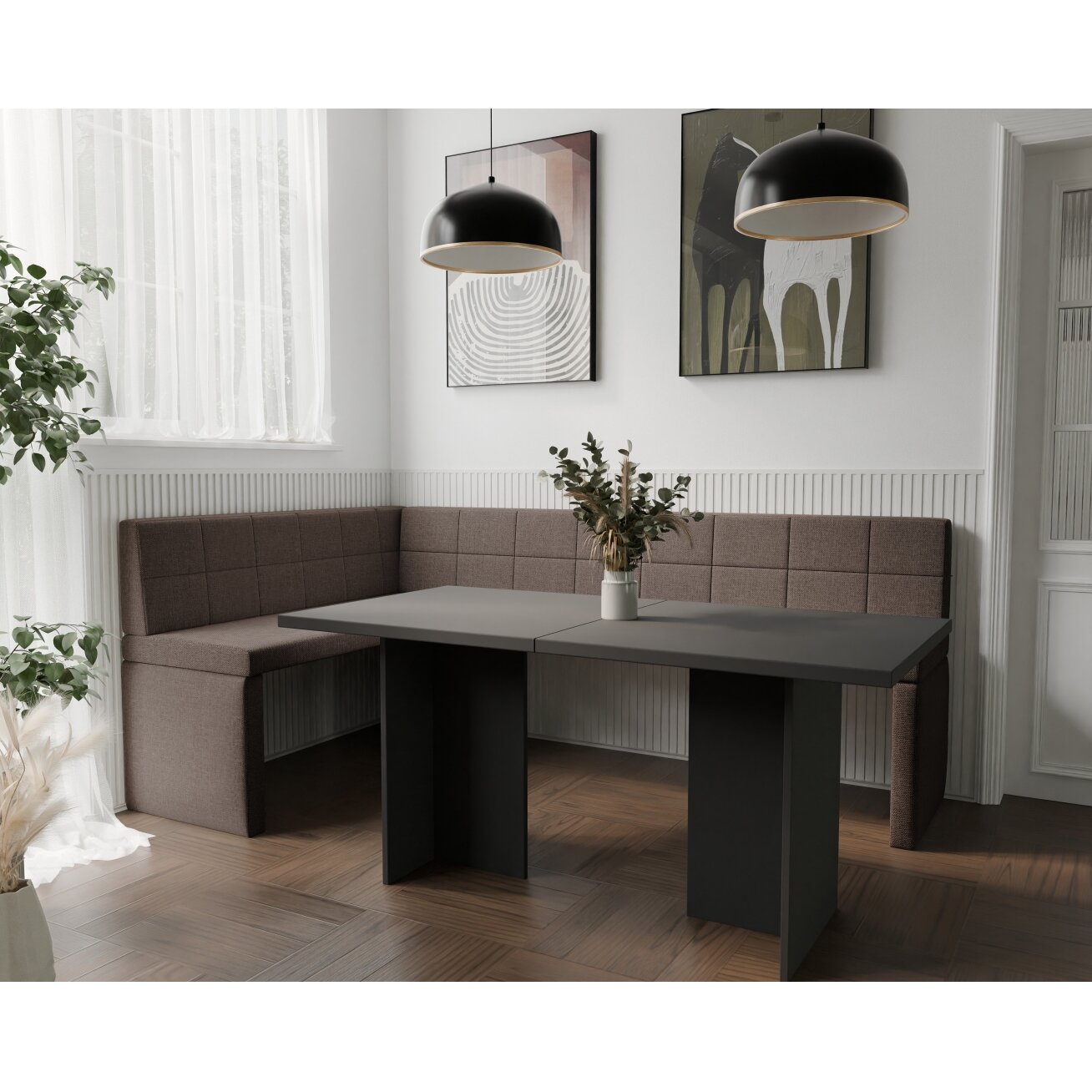 Virtuvinis kampas MELVIN Kampo pusė: kairė, Dydis: 142x196 cm , Spalvos: Inari 28 (Ruda) 1