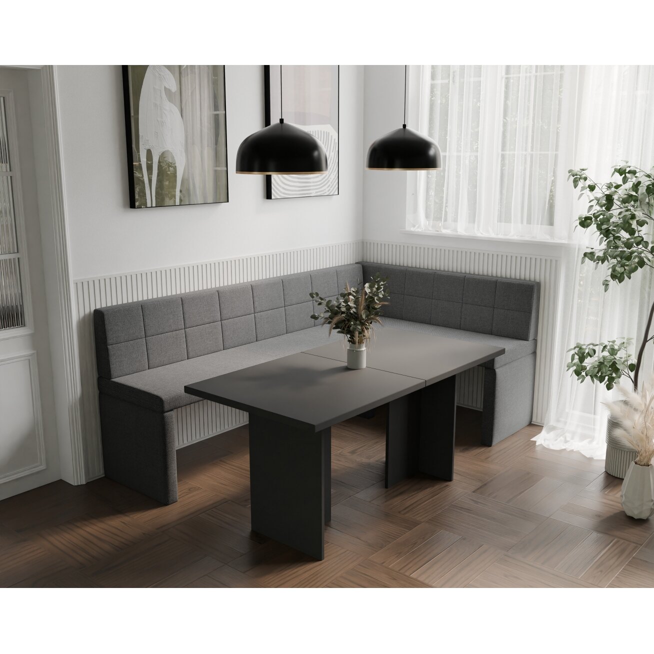 Virtuvinis kampas MELVIN Kampo pusė: Dešinė, Dydis: 142x196 cm , Spalvos: Inari 96 (Tamsiai pilka) Virtuvinis kampas MELVIN Kampo pusė: Dešinė, Dydis: 142x196 cm , Spalvos: Inari 96 (Tamsiai pilka)