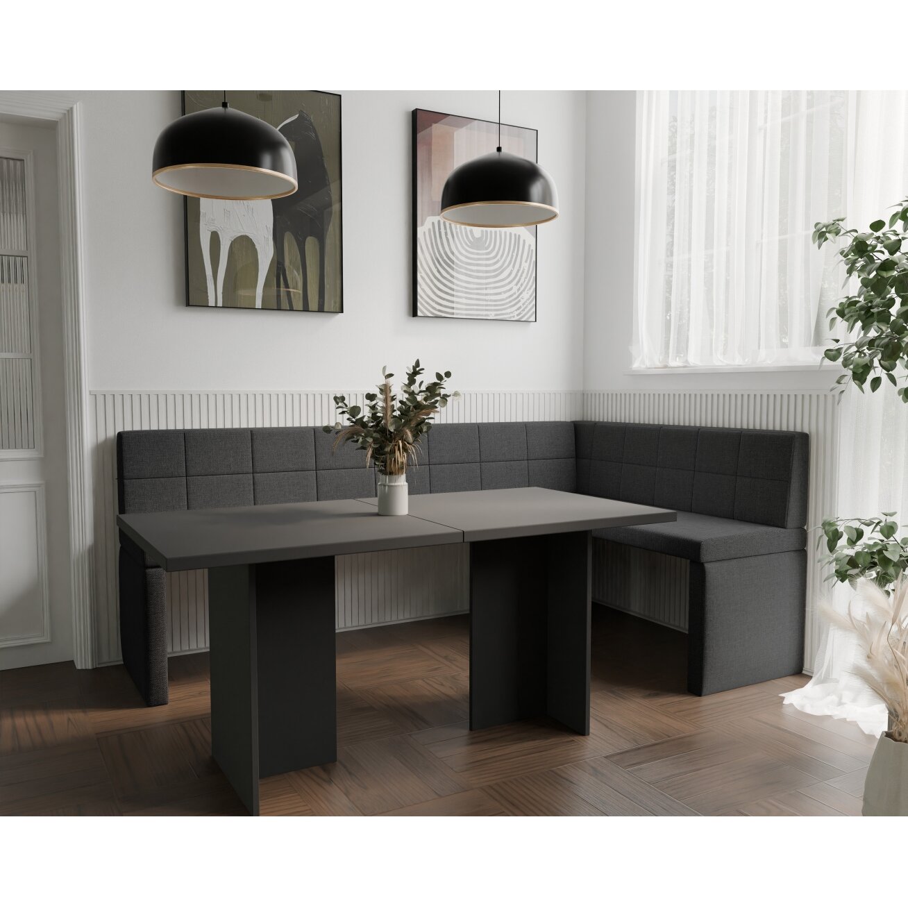 Virtuvinis kampas MELVIN Kampo pusė: dešinė, Spalvos: Inari 100 (Juoda), Dydis: 142x196 cm 1 Virtuvinis kampas MELVIN Kampo pusė: dešinė, Spalvos: Inari 100 (Juoda), Dydis: 142x196 cm 1
