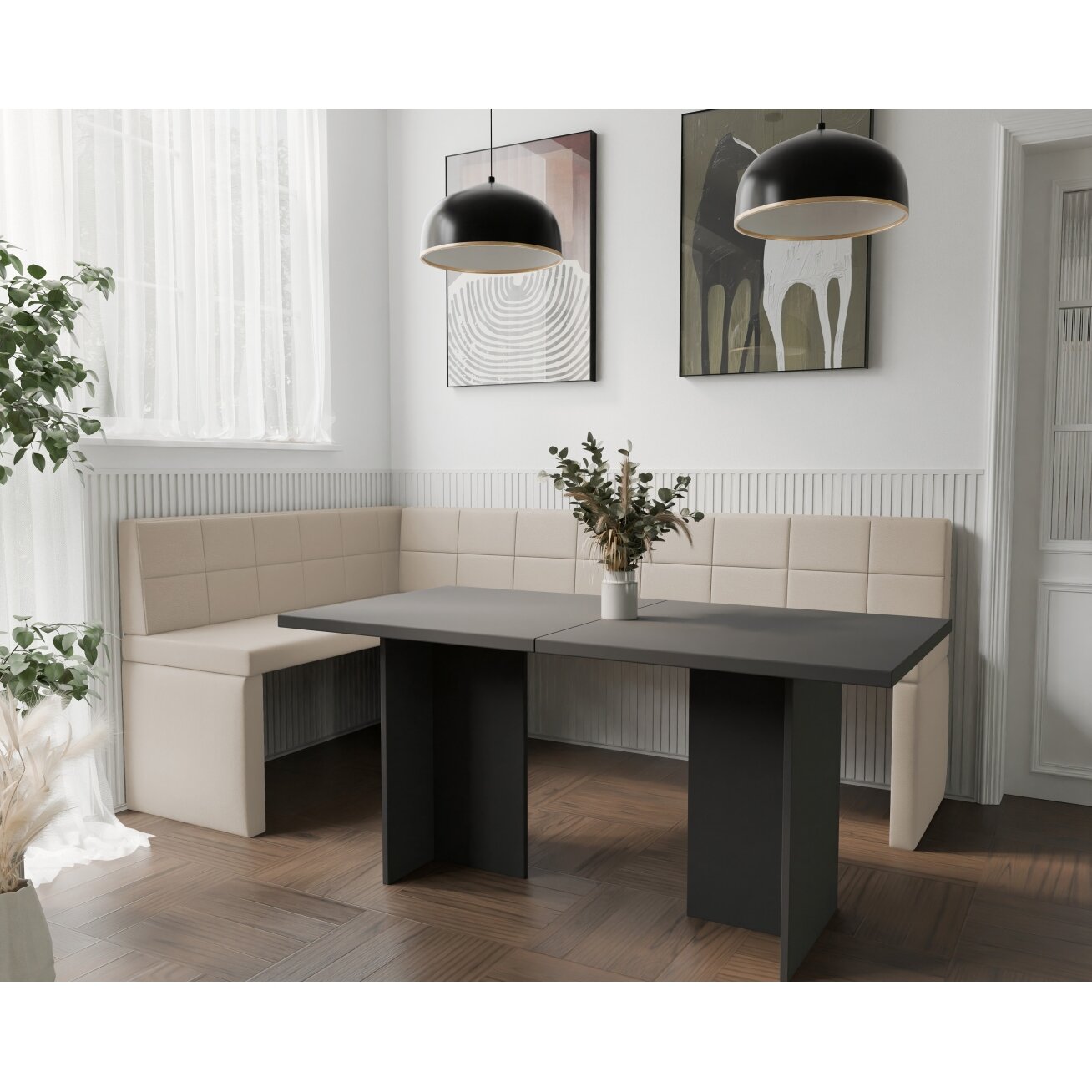 Virtuvinis kampas MELVIN Kampo pusė: Kairė, Dydis: 142x196 cm , Spalvos: Soft 18 smėlio  1