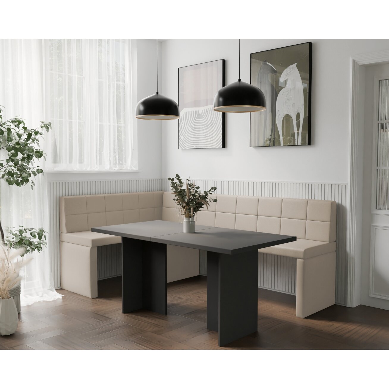 Virtuvinis kampas MELVIN Kampo pusė: Kairė, Dydis: 142x196 cm , Spalvos: Soft 18 smėlio  2