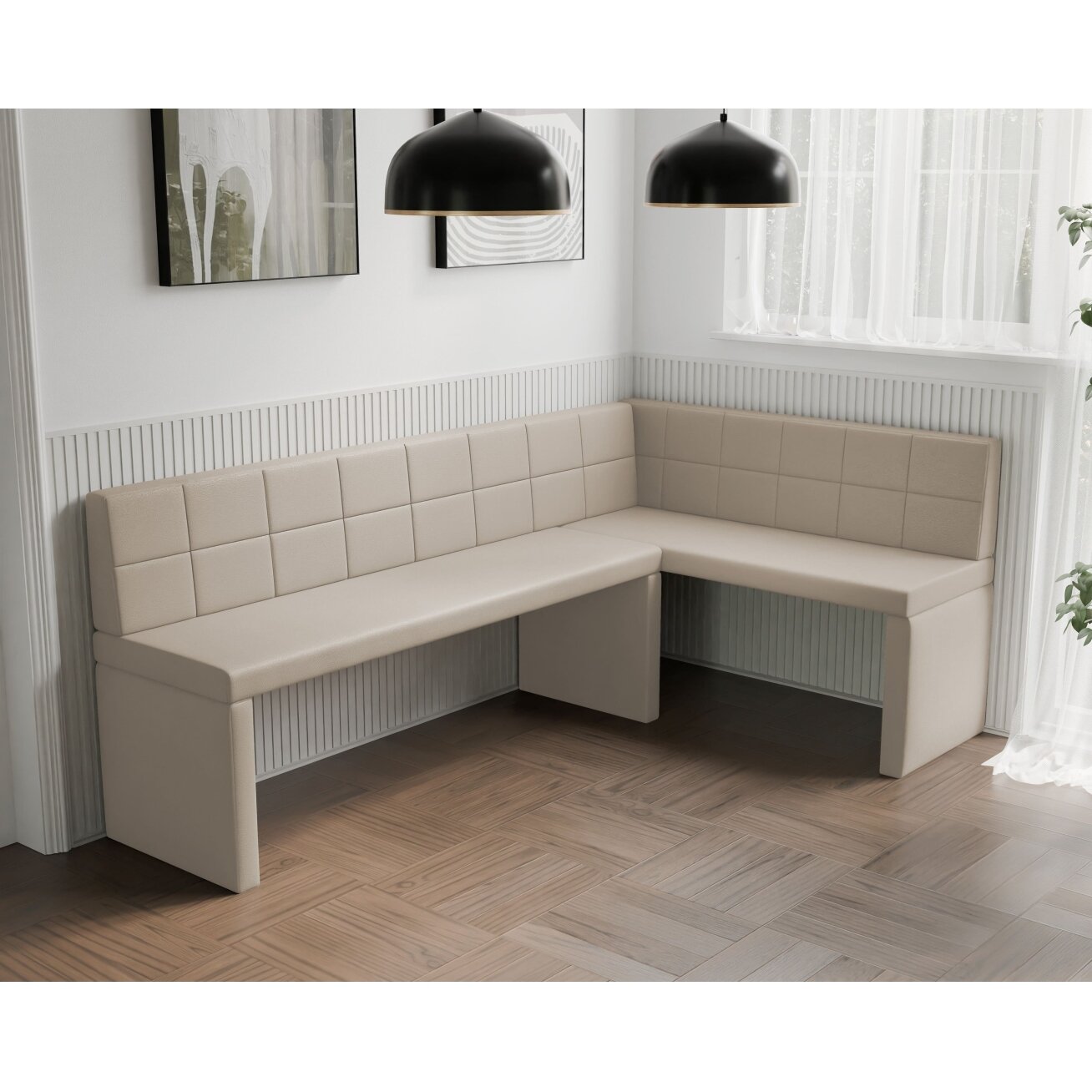 Virtuvinis kampas MELVIN Kampo pusė: dešinė, Dydis: 142x196 cm , Spalvos: Soft 18 smėlio 3