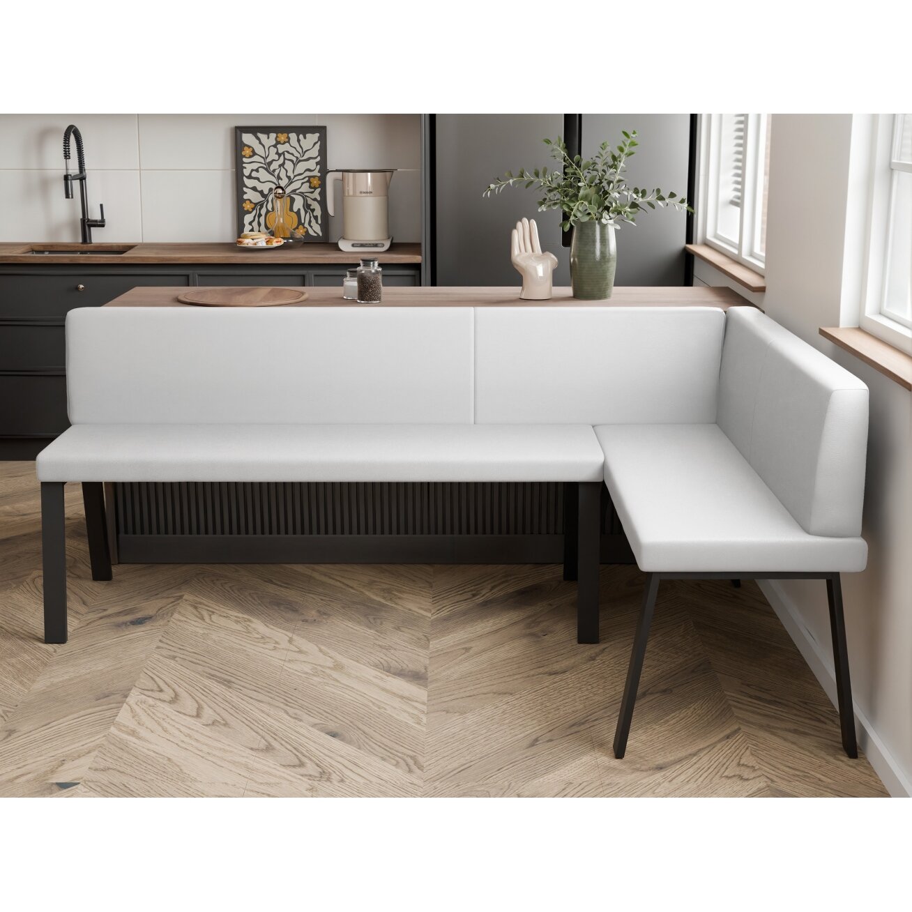 Virtuvinis kampas MONO Y Apdaila: Lygi, Kampo pusė: Dešinė, Spalvos: Soft 17 (Balta), Dydis: 142x196 cm  3