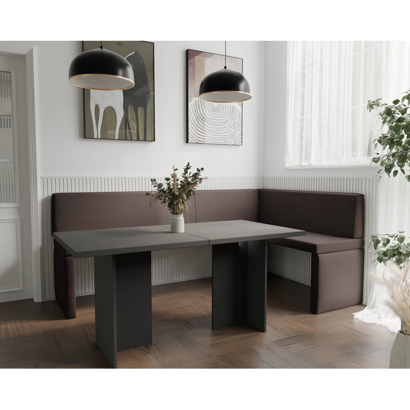 Virtuvinis kampas OWEN Kampo pusė: dešinė, Spalvos: Soft 30 (Ruda), Dydis: 142x196 cm 2 Virtuvinis kampas OWEN Kampo pusė: dešinė, Spalvos: Soft 30 (Ruda), Dydis: 142x196 cm 2