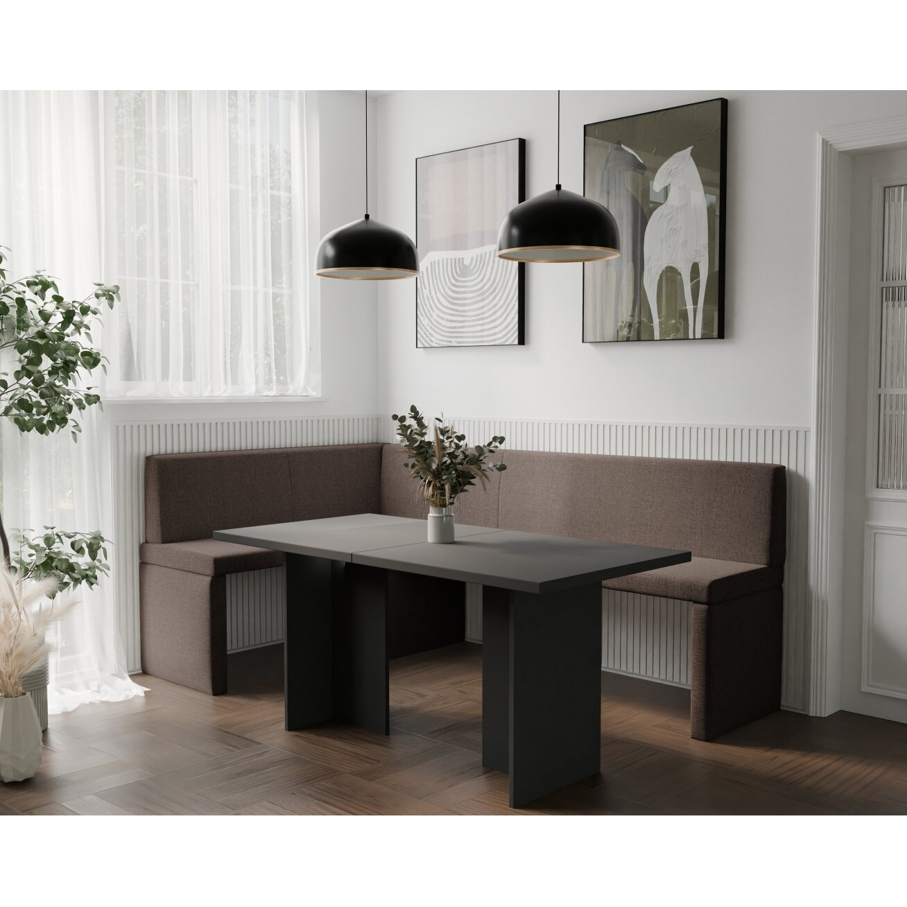 Virtuvinis kampas OWEN Kampo pusė: kairė, Dydis: 142x196 cm , Spalvos: Inari 28 (Ruda) 2