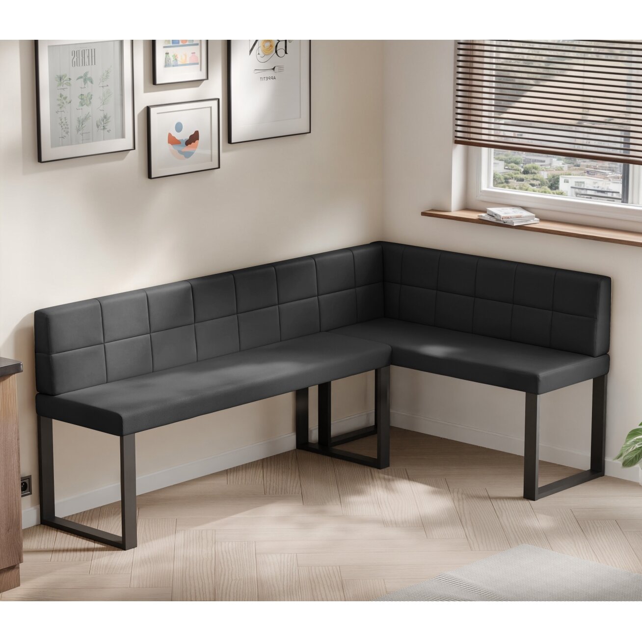 Virtuvinis kampas SANA U Kampo pusė: dešinė, Spalvos: Soft 11 (juoda), Dydis: 142x196 cm , Apdaila: dygsniuotas atlošas 2 Virtuvinis kampas SANA U Kampo pusė: dešinė, Spalvos: Soft 11 (juoda), Dydis: 142x196 cm , Apdaila: dygsniuotas atlošas 2