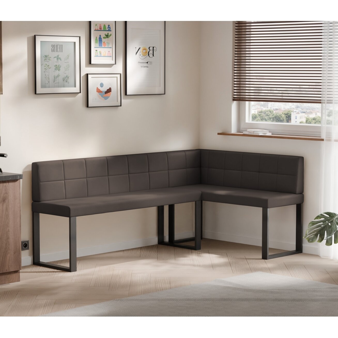 Virtuvinis kampas SANA U Kampo pusė: dešinė, Spalva: Soft 30 (Ruda), Dydis: 142x196 cm , Apdaila: dygsniuotas atlošas 1 Virtuvinis kampas SANA U Kampo pusė: dešinė, Spalva: Soft 30 (Ruda), Dydis: 142x196 cm , Apdaila: dygsniuotas atlošas 1