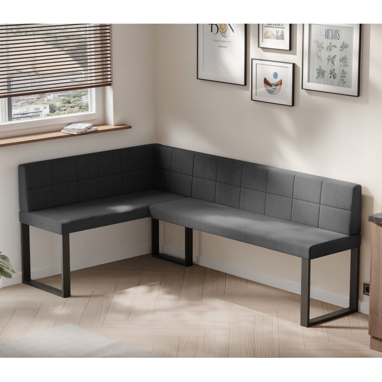 Virtuvinis kampas SANA U Dydis: 128x168 cm , Kampo pusė: Kairė, Spalvos: Inari 100 (Juoda), Apdaila: Dygsniuotas atlošas 2 Virtuvinis kampas SANA U Dydis: 128x168 cm , Kampo pusė: Kairė, Spalvos: Inari 100 (Juoda), Apdaila: Dygsniuotas atlošas 2