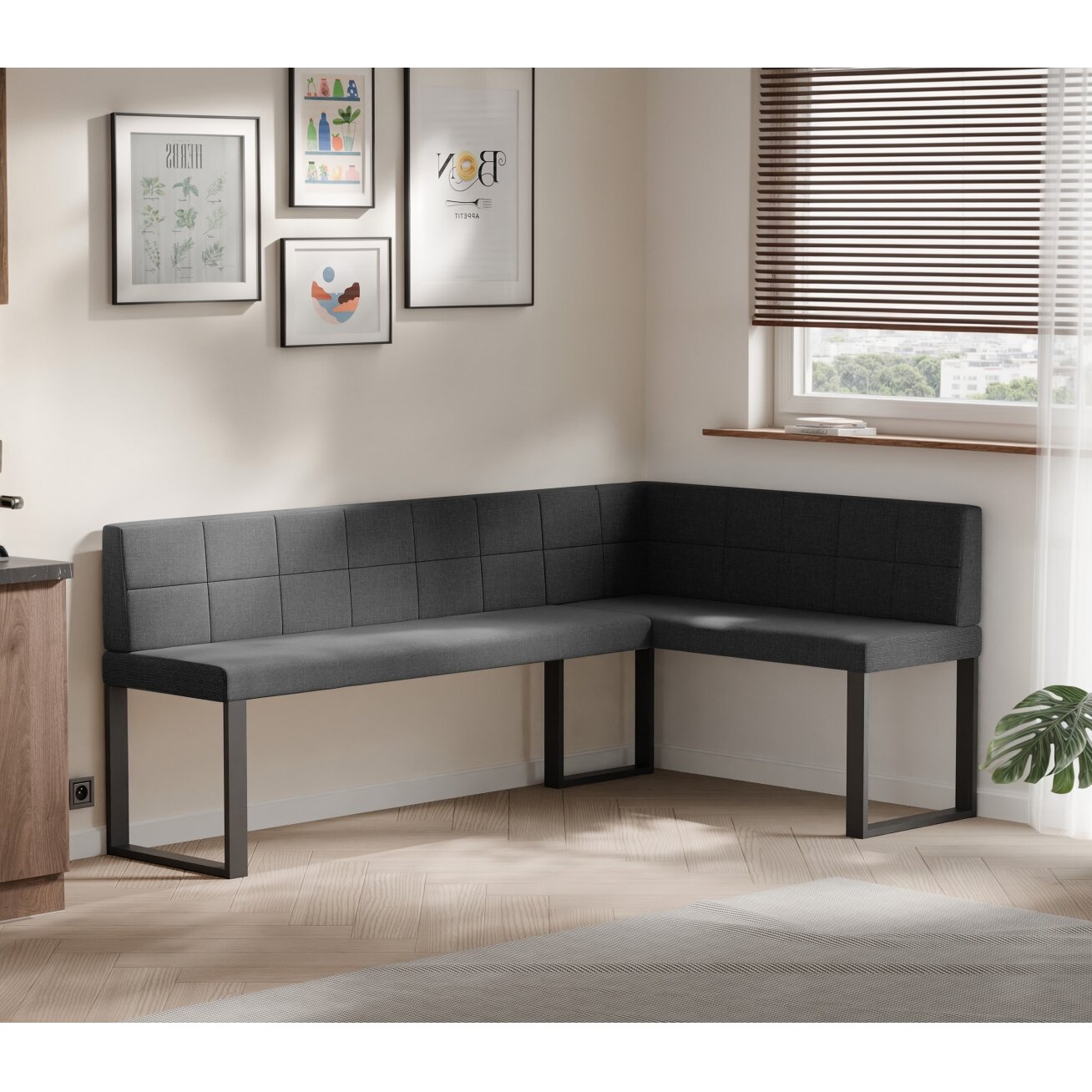 Virtuvinis kampas SANA U Dydis: 128x168 cm , Kampo pusė: Dešinė, Spalvos: Inari 100 (Juoda), Apdaila: Dygsniuota atlošo dalis 1 Virtuvinis kampas SANA U Dydis: 128x168 cm , Kampo pusė: Dešinė, Spalvos: Inari 100 (Juoda), Apdaila: Dygsniuota atlošo dalis 1