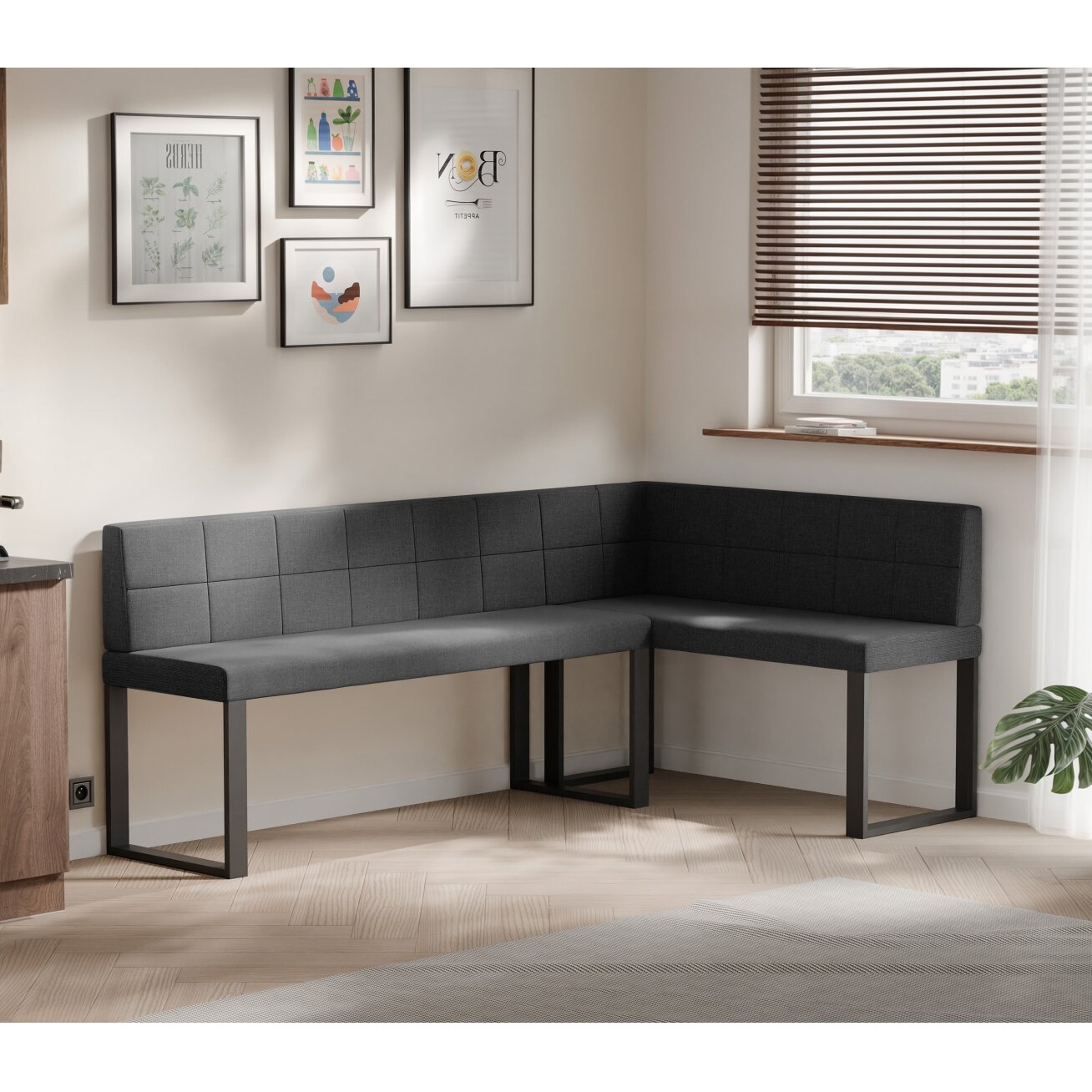 Virtuvinis kampas SANA U Kampo pusė: Dešinė, Spalvos: Inari 100 (Juoda), Dydis: 142x196 cm , Apdaila: Dygsniuotas atlošas 1 Virtuvinis kampas SANA U Kampo pusė: Dešinė, Spalvos: Inari 100 (Juoda), Dydis: 142x196 cm , Apdaila: Dygsniuotas atlošas 1