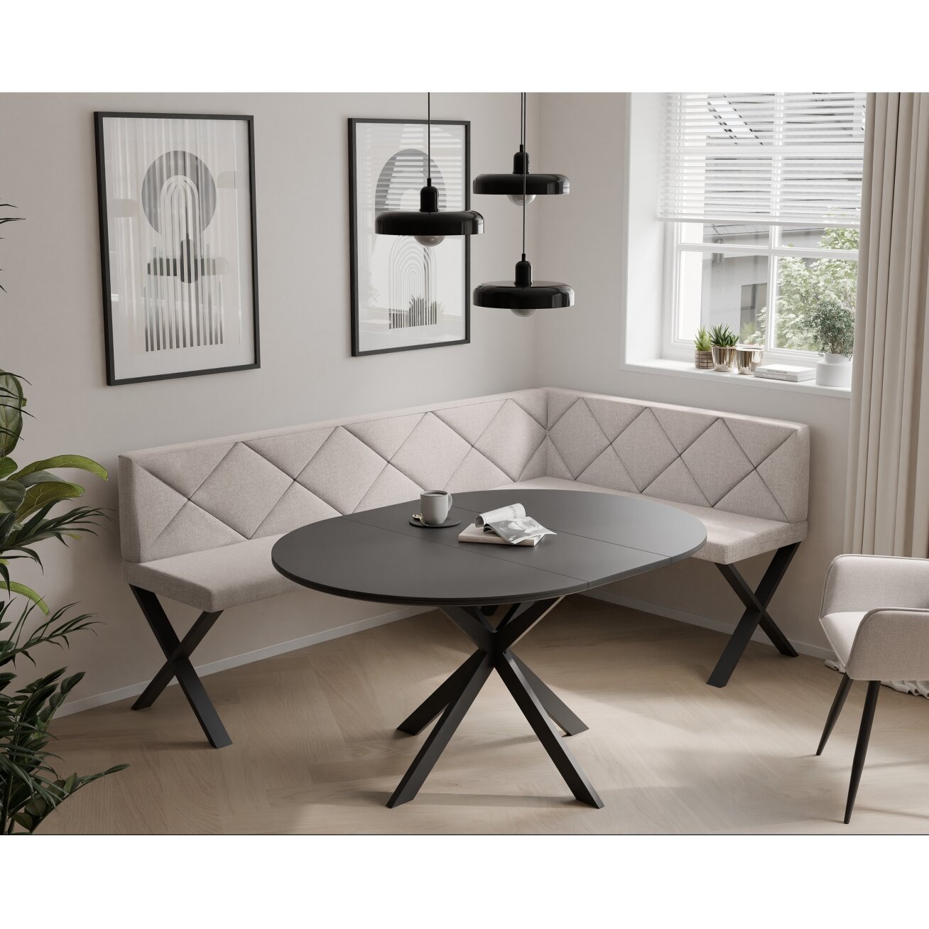 Virtuvinis kampas VERO X Dydis: 128x168 cm , Kampo pusė: Dešinė, Spalvos: Inari 22 (Šviesus smėlio), Apdaila: Dygsniuota nugarėlė Virtuvinis kampas VERO X Dydis: 128x168 cm , Kampo pusė: Dešinė, Spalvos: Inari 22 (Šviesus smėlio), Apdaila: Dygsniuota nugarėlė