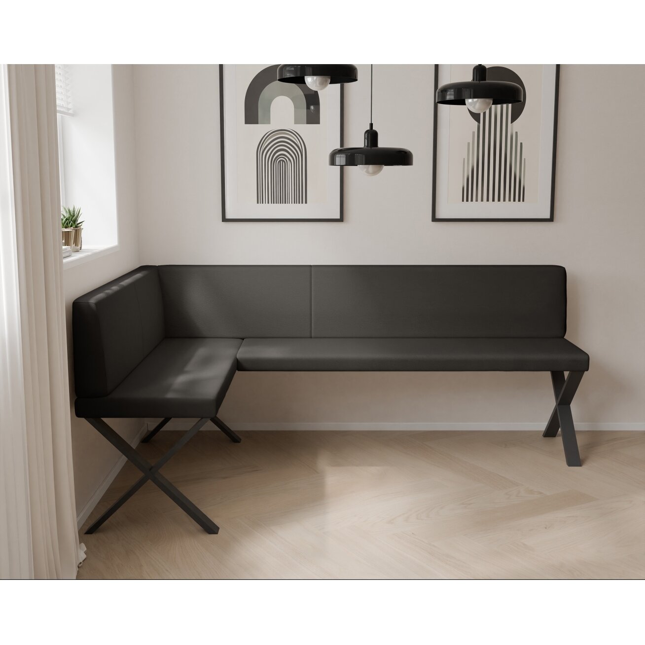 Virtuvinis kampas VERO X Dydis: 128x168 cm , Apdaila: Lygi, Kampo pusė: Kairė, Spalvos: Soft 11 (Juoda) 2