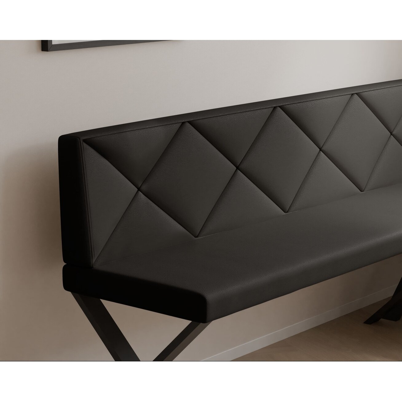 Virtuvinis kampas VERO X Dydis: 128x168 cm , Kampo pusė: Kairė, Spalvos: Soft 11 (Juoda), Apdaila: Dygsniuota nugarėlė 3