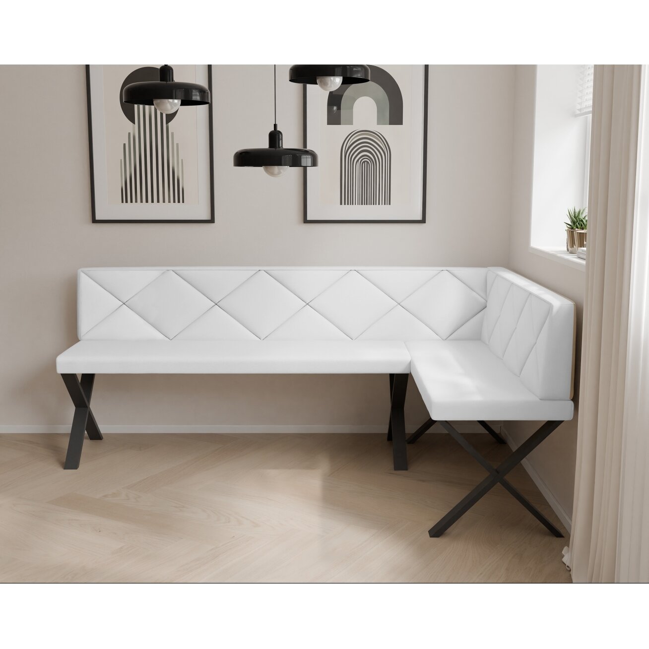 Virtuvinis kampas VERO X Dydis: 128x168 cm , Kampo pusė: Dešinė, Spalvos: Soft 17 (Balta), Apdaila: Dygsniuotas atlošas 2 Virtuvinis kampas VERO X Dydis: 128x168 cm , Kampo pusė: Dešinė, Spalvos: Soft 17 (Balta), Apdaila: Dygsniuotas atlošas 2