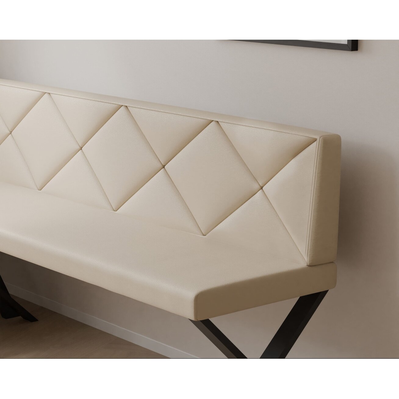 Virtuvinis kampas VERO X Kampo pusė: Dešinė, Dydis: 142x196 cm , Spalvos: Soft 18 smėlio , Apdaila: Dygsniuotas atlošas 3