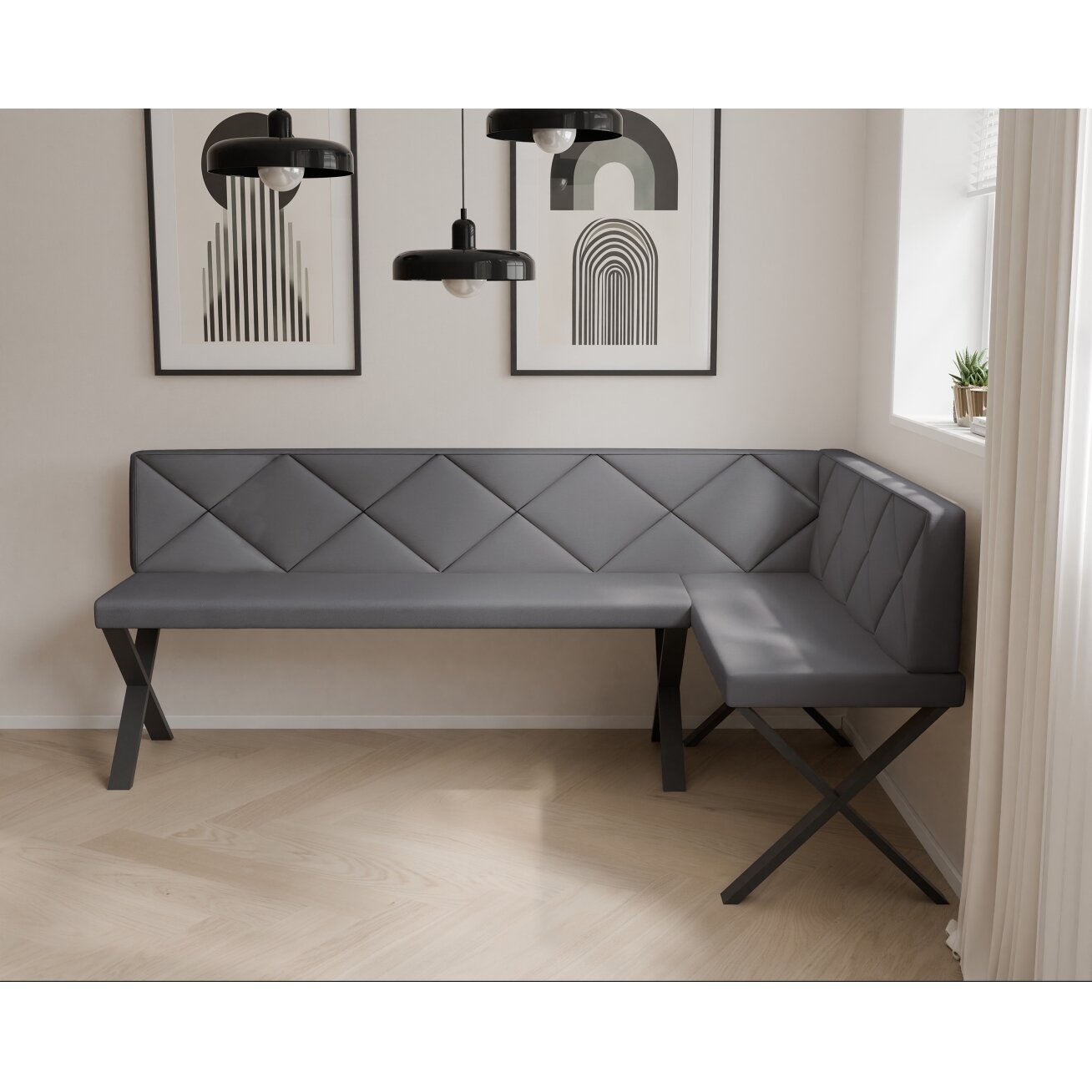 Virtuvinis kampas VERO X Kampo pusė: Dešinė, Spalvos: Soft 29 (Pilka), Dydis: 142x196 cm , Apdaila: Dygsniuota atlošo dalis 2 Virtuvinis kampas VERO X Kampo pusė: Dešinė, Spalvos: Soft 29 (Pilka), Dydis: 142x196 cm , Apdaila: Dygsniuota atlošo dalis 2