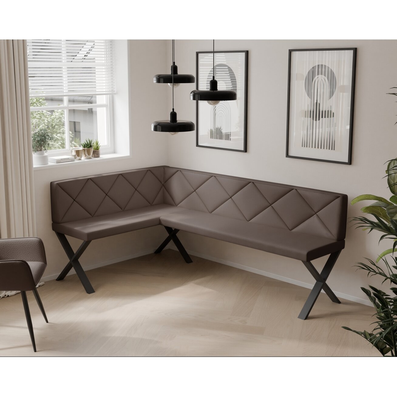 Virtuvinis kampas VERO X Dydis: 128x168 cm , Kampo pusė: Kairė, Spalvos: Soft 30 (Ruda), Apdaila: Dygsniuotas atlošas 1 Virtuvinis kampas VERO X Dydis: 128x168 cm , Kampo pusė: Kairė, Spalvos: Soft 30 (Ruda), Apdaila: Dygsniuotas atlošas 1