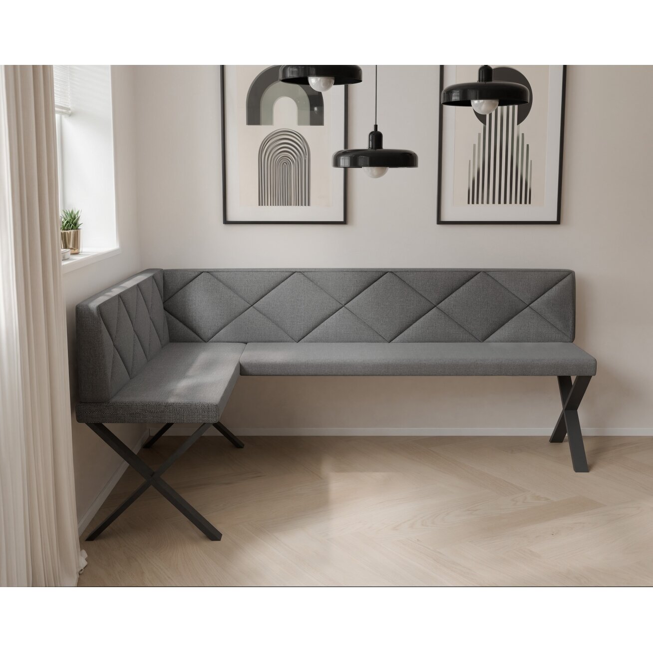 Virtuvinis kampas VERO X Dydis: 128x168 cm , Kampo pusė: Kairė, Spalvos: Inari 96 (Tamsiai pilka), Apdaila: Dygsniuotas atlošas 2 Virtuvinis kampas VERO X Dydis: 128x168 cm , Kampo pusė: Kairė, Spalvos: Inari 96 (Tamsiai pilka), Apdaila: Dygsniuotas atlošas 2