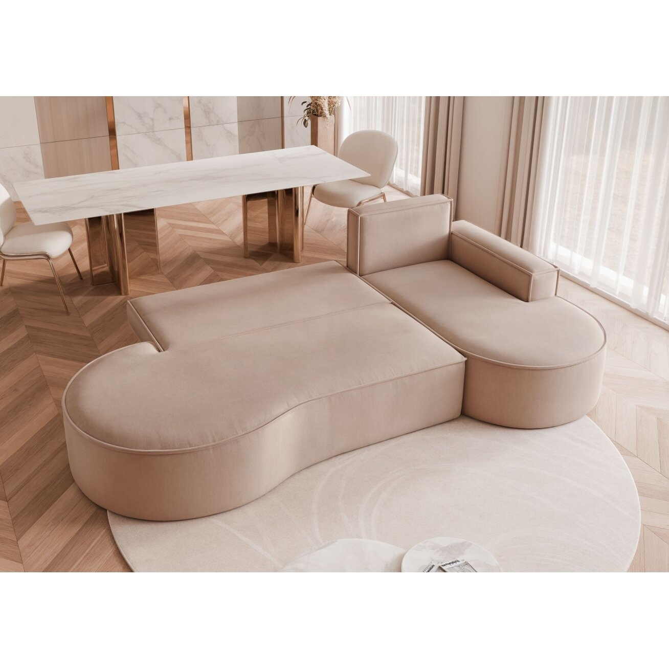 Minkštas kampas SOFIA L su miego funkcija ir patalynės dėže Kampo pusė: dešinė, Spalvos: Riviera 24 (Smėlio) 2 Minkštas kampas SOFIA L su miego funkcija ir patalynės dėže Kampo pusė: dešinė, Spalvos: Riviera 24 (Smėlio) 2