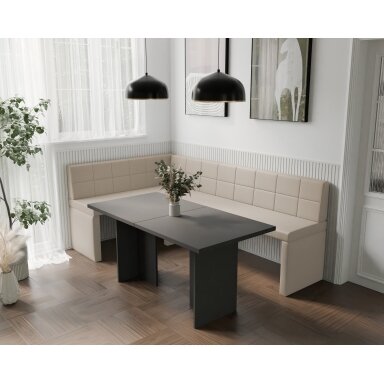 Virtuvinis kampas MELVIN Kampo pusė: Kairė, Dydis: 142x196 cm , Spalvos: Soft 18 smėlio