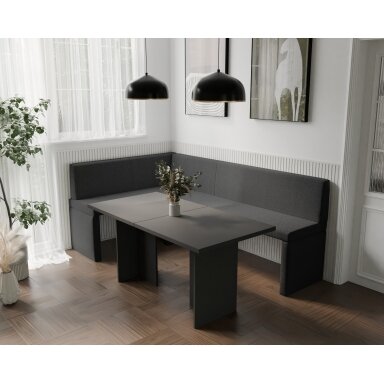 Virtuvinis kampas OWEN Kampo pusė: Kairė, Spalvos: Inari 100 (Juoda), Dydis: 142x196 cm