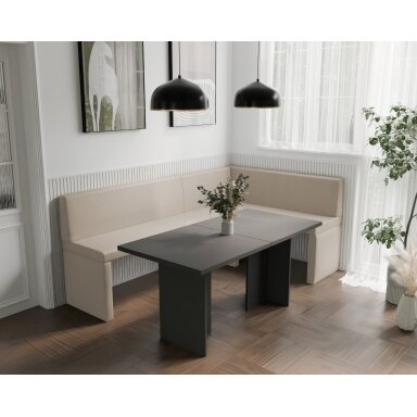 Virtuvinis kampas OWEN Kampo pusė: dešinė, Dydis: 142x196 cm, Spalvos: Soft 18 smėlio