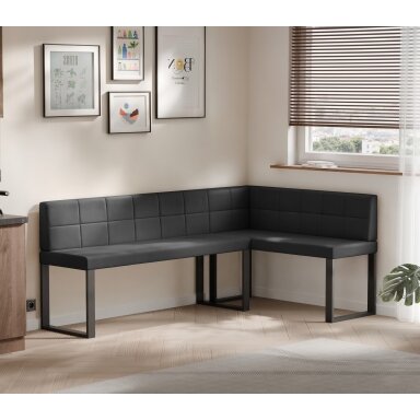 Virtuvinis kampas SANA U Kampo pusė: dešinė, Spalvos: Soft 11 (juoda), Dydis: 142x196 cm , Apdaila: dygsniuotas atlošas