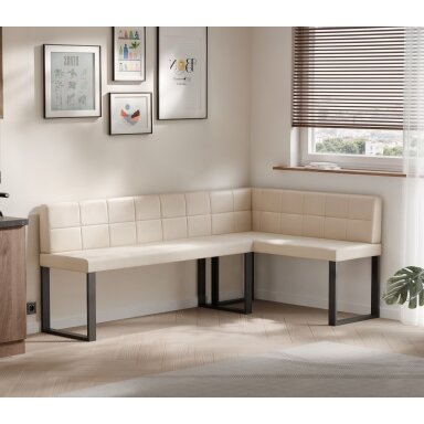 Virtuvinis kampas SANA U Kampo pusė: dešinė, Dydis: 142x196 cm , Spalva: Soft 18 smėlio , Apdaila: dygsniuotas atlošas