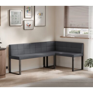 Virtuvinis kampas SANA U Kampo pusė: dešinė, Spalva: Soft 29 (pilka), Dydis: 142x196 cm , Apdaila: dygsniuota atlošo dalis
