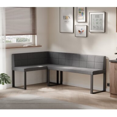 Virtuvinis kampas SANA U Kampo pusė: kairė, Dydis: 142x196 cm, Spalvos: Inari 96 (tamsiai pilka), Apdaila: dygsniuotas atlošas