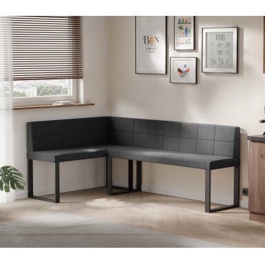 Virtuvinis kampas SANA U Kampo pusė: Kairė, Spalva: Inari 100 (Juoda), Dydis: 142x196 cm , Apdaila: Dygsniuota atlošo dalis