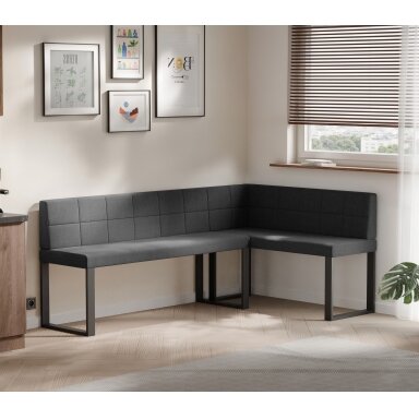 Virtuvinis kampas SANA U Kampo pusė: Dešinė, Spalvos: Inari 100 (Juoda), Dydis: 142x196 cm , Apdaila: Dygsniuotas atlošas
