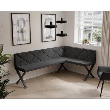 Virtuvinis kampas VERO X Dydis: 128x168 cm , Kampo pusė: Dešinė, Spalvos: Inari 100 (Juoda), Apdaila: Dygsniuotas atlošas