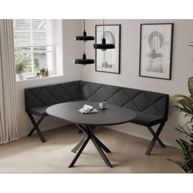 Virtuvinis kampas VERO X Kampo pusė: Kairė, Spalvos: Inari 100 (Juoda), Dydis: 142x196 cm , Apdaila: Dygsniuotas atlošas