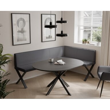 Virtuvinis kampas VERO X Apdaila: Lygus, Kampo pusė: Dešinė, Spalvos: Soft 29 (Pilka), Dydis: 142x196 cm