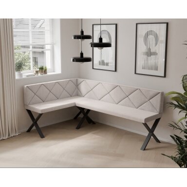 Virtuvinis kampas VERO X Kampo pusė: Kairė, Spalvos: Inari 22 (šviesiai smėlinė), Dydis: 142x196 cm , Apdaila: Dygsniuotas atlošas