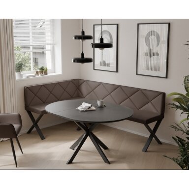 Virtuvinis kampas VERO X Dydis: 128x168 cm , Kampo pusė: Kairė, Spalvos: Soft 30 (Ruda), Apdaila: Dygsniuotas atlošas